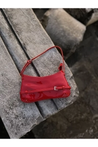 Kırmızı Kadın Kırmızı Rugan Retro Baget Çanta Gündüz / Gece Düz